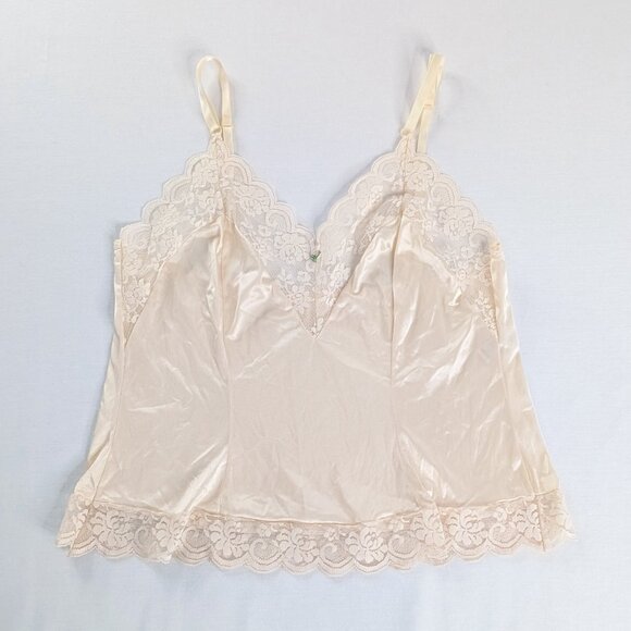 VTG Cream Off White Lace Trim Rose Crop Cami Satin Tank Top - Picture 1 of 7